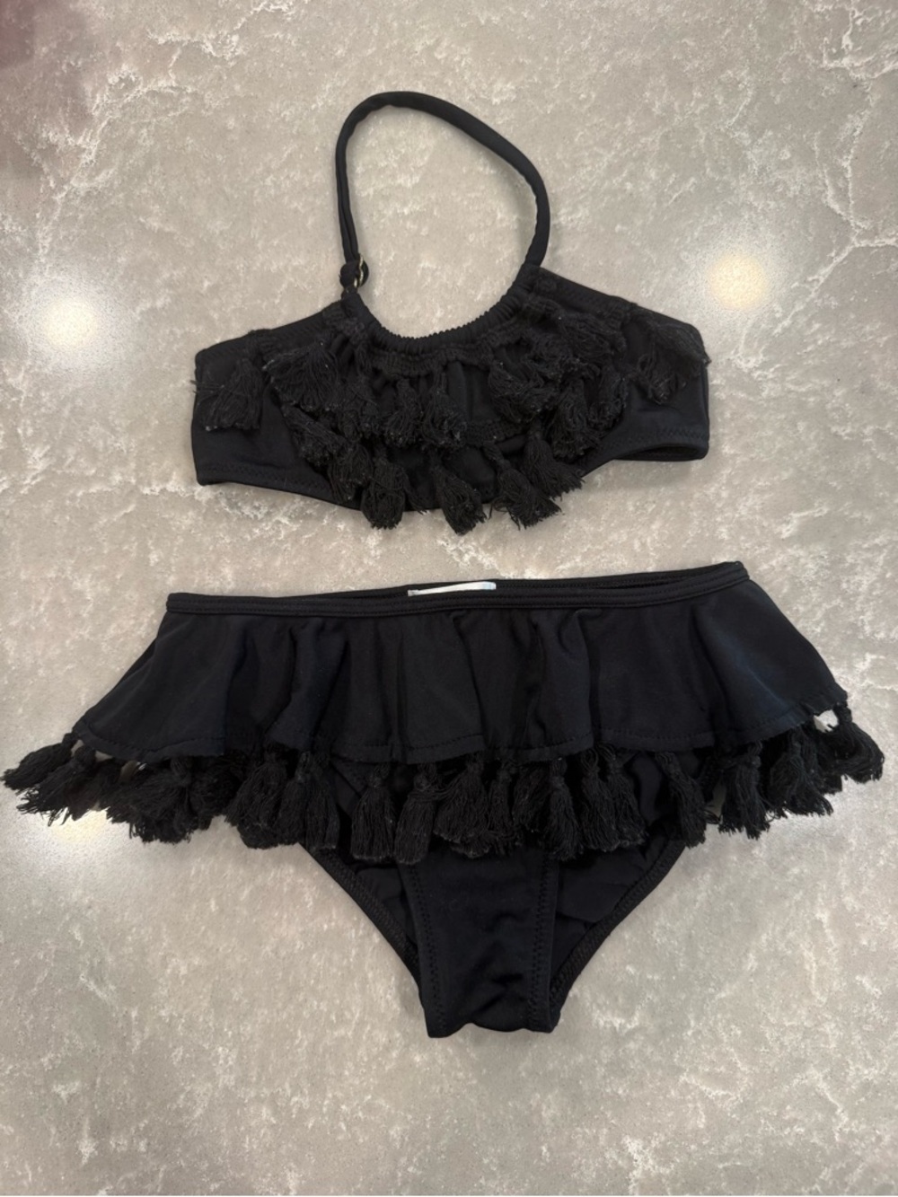Stella Cove Girls Black Tassel Bikini Set 6Y Ruffle Swim